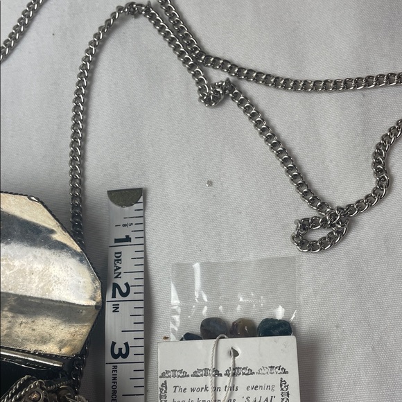 Vintage Metal Purse Sajai With Natural Agate Stones Long Chain mini bag - Picture 9 of 16